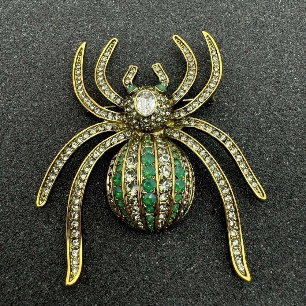 Heidi Daus Green Spider Brooch-Art Deco Style